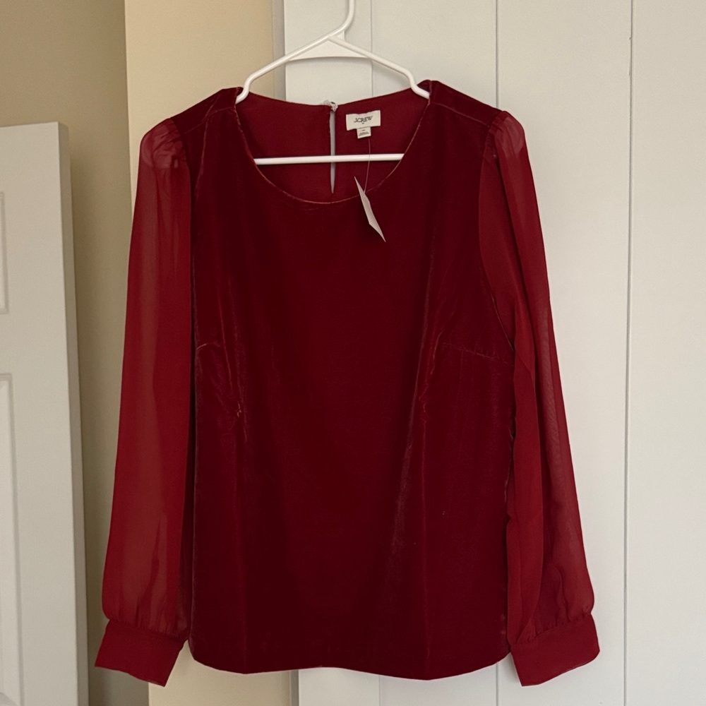 Jcrew Deep Red Sheer Sleeve Blouse